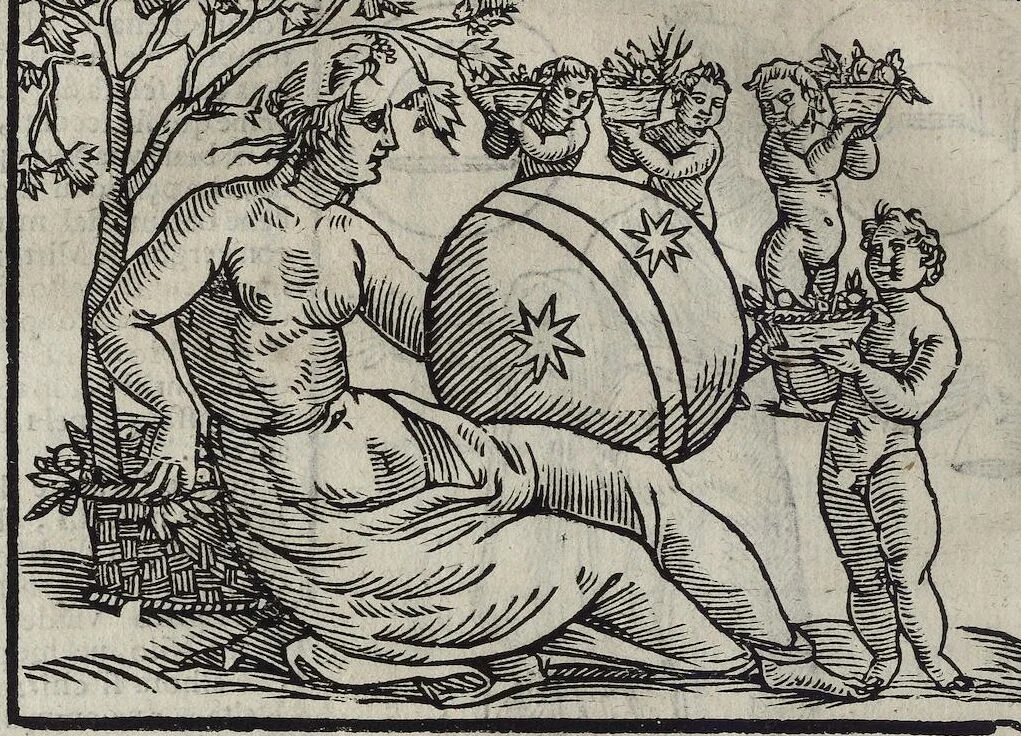 An illustration from Imagini Delli Dei De Gl'Antichi Di Vincenzo Cartari Reggiano: Ridotte da capo à piedi alle loro reali, & non più per l'adietro osseruate simiglianze. Cauate da' Marmi, Bronzi, Medaglie, Gioie, & altre memorie antiche; con esquisito studio, & particolare diligenza Da Lorenzo Pignoria Padoano. Aggionteui le Annotationi del medesimo sopra tutta l'opera ... Con le Allegorie sopra le Imagini di Cesare Malfatti Padoano, migliorate, & accresciute nouamente. Et vn Catalogo di cento più famosi dei della Gentilità. Con l'aggiunta d'vn'altro Catalogo de gl'Autori Antichi, & Moderni ..., 1674, leaf 316