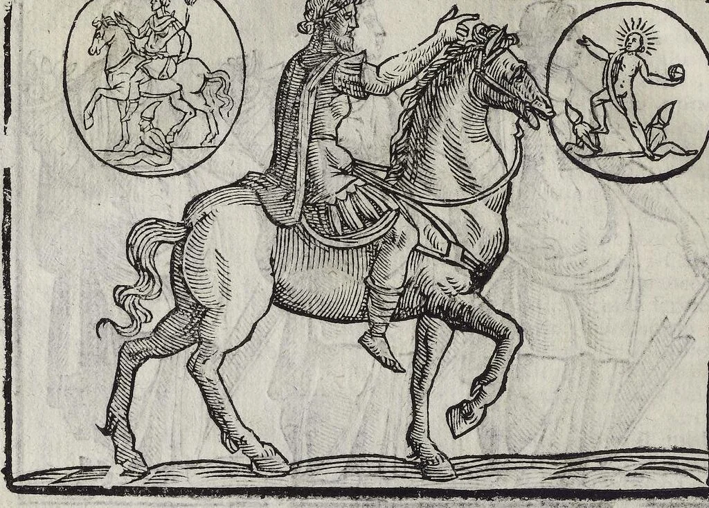 An illustration from Imagini Delli Dei De Gl'Antichi Di Vincenzo Cartari Reggiano: Ridotte da capo à piedi alle loro reali, & non più per l'adietro osseruate simiglianze. Cauate da' Marmi, Bronzi, Medaglie, Gioie, & altre memorie antiche; con esquisito studio, & particolare diligenza Da Lorenzo Pignoria Padoano. Aggionteui le Annotationi del medesimo sopra tutta l'opera ... Con le Allegorie sopra le Imagini di Cesare Malfatti Padoano, migliorate, & accresciute nouamente. Et vn Catalogo di cento più famosi dei della Gentilità. Con l'aggiunta d'vn'altro Catalogo de gl'Autori Antichi, & Moderni ..., 1674, leaf 322
