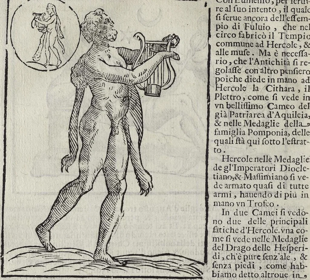 An illustration from Imagini Delli Dei De Gl'Antichi Di Vincenzo Cartari Reggiano: Ridotte da capo à piedi alle loro reali, & non più per l'adietro osseruate simiglianze. Cauate da' Marmi, Bronzi, Medaglie, Gioie, & altre memorie antiche; con esquisito studio, & particolare diligenza Da Lorenzo Pignoria Padoano. Aggionteui le Annotationi del medesimo sopra tutta l'opera ... Con le Allegorie sopra le Imagini di Cesare Malfatti Padoano, migliorate, & accresciute nouamente. Et vn Catalogo di cento più famosi dei della Gentilità. Con l'aggiunta d'vn'altro Catalogo de gl'Autori Antichi, & Moderni ..., 1674, leaf 326