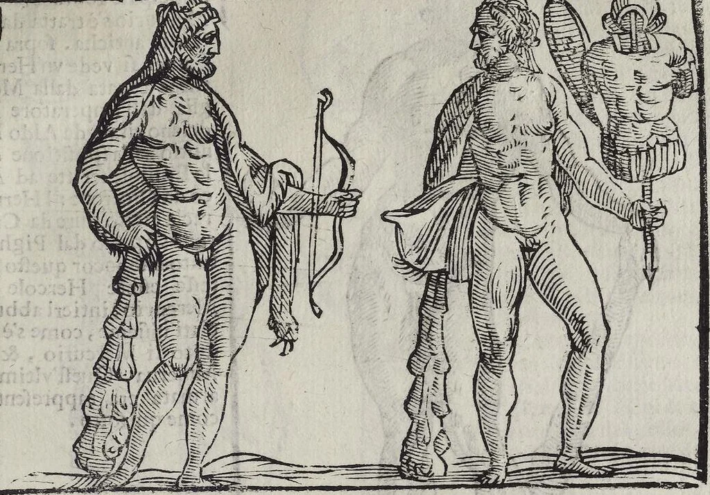 An illustration from Imagini Delli Dei De Gl'Antichi Di Vincenzo Cartari Reggiano: Ridotte da capo à piedi alle loro reali, & non più per l'adietro osseruate simiglianze. Cauate da' Marmi, Bronzi, Medaglie, Gioie, & altre memorie antiche; con esquisito studio, & particolare diligenza Da Lorenzo Pignoria Padoano. Aggionteui le Annotationi del medesimo sopra tutta l'opera ... Con le Allegorie sopra le Imagini di Cesare Malfatti Padoano, migliorate, & accresciute nouamente. Et vn Catalogo di cento più famosi dei della Gentilità. Con l'aggiunta d'vn'altro Catalogo de gl'Autori Antichi, & Moderni ..., 1674, leaf 327