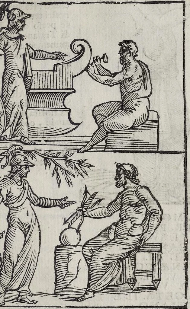 An illustration from Imagini Delli Dei De Gl'Antichi Di Vincenzo Cartari Reggiano: Ridotte da capo à piedi alle loro reali, & non più per l'adietro osseruate simiglianze. Cauate da' Marmi, Bronzi, Medaglie, Gioie, & altre memorie antiche; con esquisito studio, & particolare diligenza Da Lorenzo Pignoria Padoano. Aggionteui le Annotationi del medesimo sopra tutta l'opera ... Con le Allegorie sopra le Imagini di Cesare Malfatti Padoano, migliorate, & accresciute nouamente. Et vn Catalogo di cento più famosi dei della Gentilità. Con l'aggiunta d'vn'altro Catalogo de gl'Autori Antichi, & Moderni ..., 1674, leaf 331
