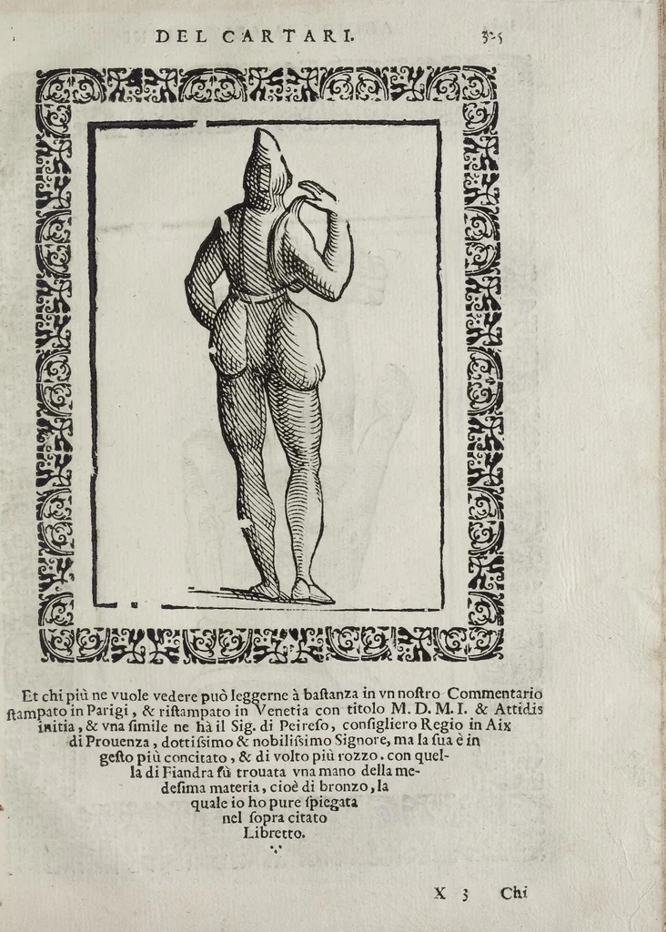 An illustration from Imagini Delli Dei De Gl'Antichi Di Vincenzo Cartari Reggiano: Ridotte da capo à piedi alle loro reali, & non più per l'adietro osseruate simiglianze. Cauate da' Marmi, Bronzi, Medaglie, Gioie, & altre memorie antiche; con esquisito studio, & particolare diligenza Da Lorenzo Pignoria Padoano. Aggionteui le Annotationi del medesimo sopra tutta l'opera ... Con le Allegorie sopra le Imagini di Cesare Malfatti Padoano, migliorate, & accresciute nouamente. Et vn Catalogo di cento più famosi dei della Gentilità. Con l'aggiunta d'vn'altro Catalogo de gl'Autori Antichi, & Moderni ..., 1674, leaf 353