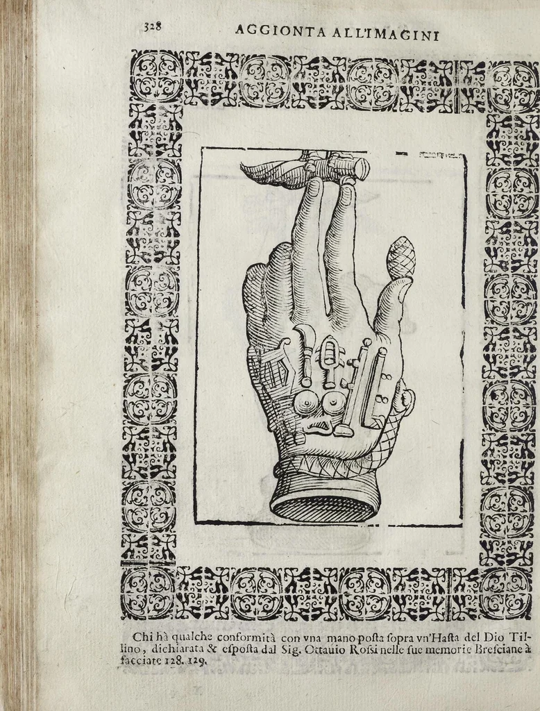 An illustration from Imagini Delli Dei De Gl'Antichi Di Vincenzo Cartari Reggiano: Ridotte da capo à piedi alle loro reali, & non più per l'adietro osseruate simiglianze. Cauate da' Marmi, Bronzi, Medaglie, Gioie, & altre memorie antiche; con esquisito studio, & particolare diligenza Da Lorenzo Pignoria Padoano. Aggionteui le Annotationi del medesimo sopra tutta l'opera ... Con le Allegorie sopra le Imagini di Cesare Malfatti Padoano, migliorate, & accresciute nouamente. Et vn Catalogo di cento più famosi dei della Gentilità. Con l'aggiunta d'vn'altro Catalogo de gl'Autori Antichi, & Moderni ..., 1674, leaf 356