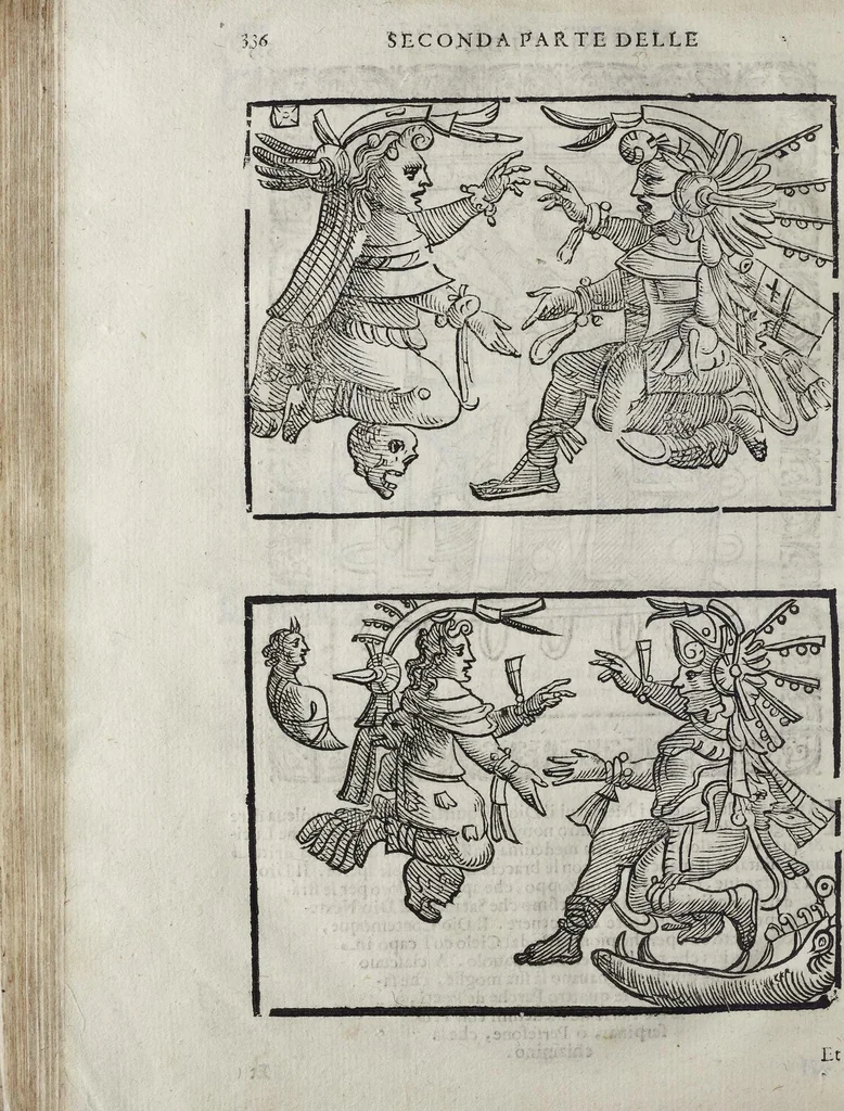 An illustration from Imagini Delli Dei De Gl'Antichi Di Vincenzo Cartari Reggiano: Ridotte da capo à piedi alle loro reali, & non più per l'adietro osseruate simiglianze. Cauate da' Marmi, Bronzi, Medaglie, Gioie, & altre memorie antiche; con esquisito studio, & particolare diligenza Da Lorenzo Pignoria Padoano. Aggionteui le Annotationi del medesimo sopra tutta l'opera ... Con le Allegorie sopra le Imagini di Cesare Malfatti Padoano, migliorate, & accresciute nouamente. Et vn Catalogo di cento più famosi dei della Gentilità. Con l'aggiunta d'vn'altro Catalogo de gl'Autori Antichi, & Moderni ..., 1674, leaf 364