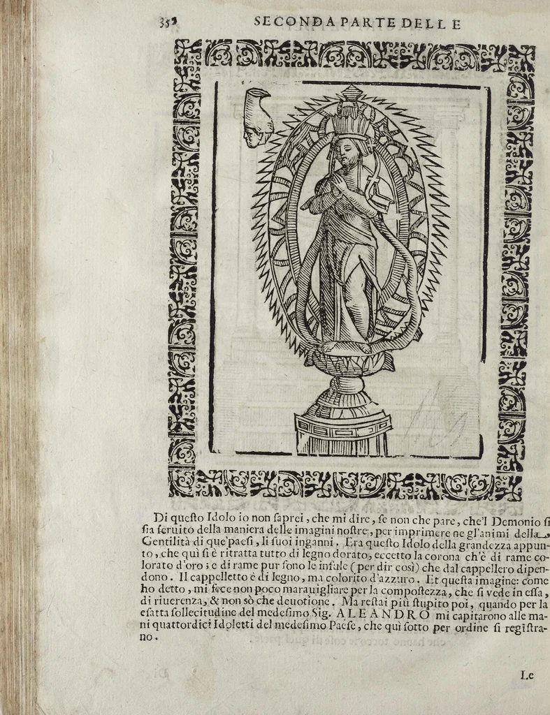 An illustration from Imagini Delli Dei De Gl'Antichi Di Vincenzo Cartari Reggiano: Ridotte da capo à piedi alle loro reali, & non più per l'adietro osseruate simiglianze. Cauate da' Marmi, Bronzi, Medaglie, Gioie, & altre memorie antiche; con esquisito studio, & particolare diligenza Da Lorenzo Pignoria Padoano. Aggionteui le Annotationi del medesimo sopra tutta l'opera ... Con le Allegorie sopra le Imagini di Cesare Malfatti Padoano, migliorate, & accresciute nouamente. Et vn Catalogo di cento più famosi dei della Gentilità. Con l'aggiunta d'vn'altro Catalogo de gl'Autori Antichi, & Moderni ..., 1674, leaf 380