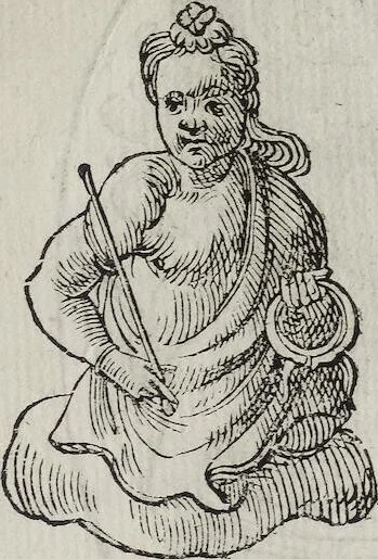 An illustration from Imagini Delli Dei De Gl'Antichi Di Vincenzo Cartari Reggiano: Ridotte da capo à piedi alle loro reali, & non più per l'adietro osseruate simiglianze. Cauate da' Marmi, Bronzi, Medaglie, Gioie, & altre memorie antiche; con esquisito studio, & particolare diligenza Da Lorenzo Pignoria Padoano. Aggionteui le Annotationi del medesimo sopra tutta l'opera ... Con le Allegorie sopra le Imagini di Cesare Malfatti Padoano, migliorate, & accresciute nouamente. Et vn Catalogo di cento più famosi dei della Gentilità. Con l'aggiunta d'vn'altro Catalogo de gl'Autori Antichi, & Moderni ..., 1674, leaf 385