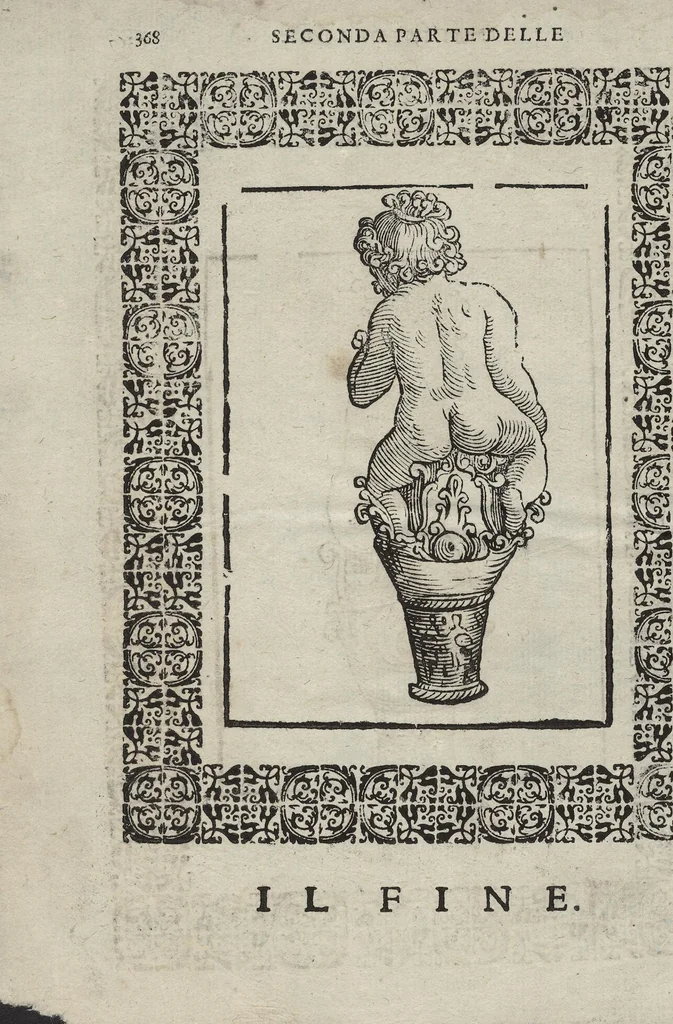 An illustration from Imagini Delli Dei De Gl'Antichi Di Vincenzo Cartari Reggiano: Ridotte da capo à piedi alle loro reali, & non più per l'adietro osseruate simiglianze. Cauate da' Marmi, Bronzi, Medaglie, Gioie, & altre memorie antiche; con esquisito studio, & particolare diligenza Da Lorenzo Pignoria Padoano. Aggionteui le Annotationi del medesimo sopra tutta l'opera ... Con le Allegorie sopra le Imagini di Cesare Malfatti Padoano, migliorate, & accresciute nouamente. Et vn Catalogo di cento più famosi dei della Gentilità. Con l'aggiunta d'vn'altro Catalogo de gl'Autori Antichi, & Moderni ..., 1674, leaf 396