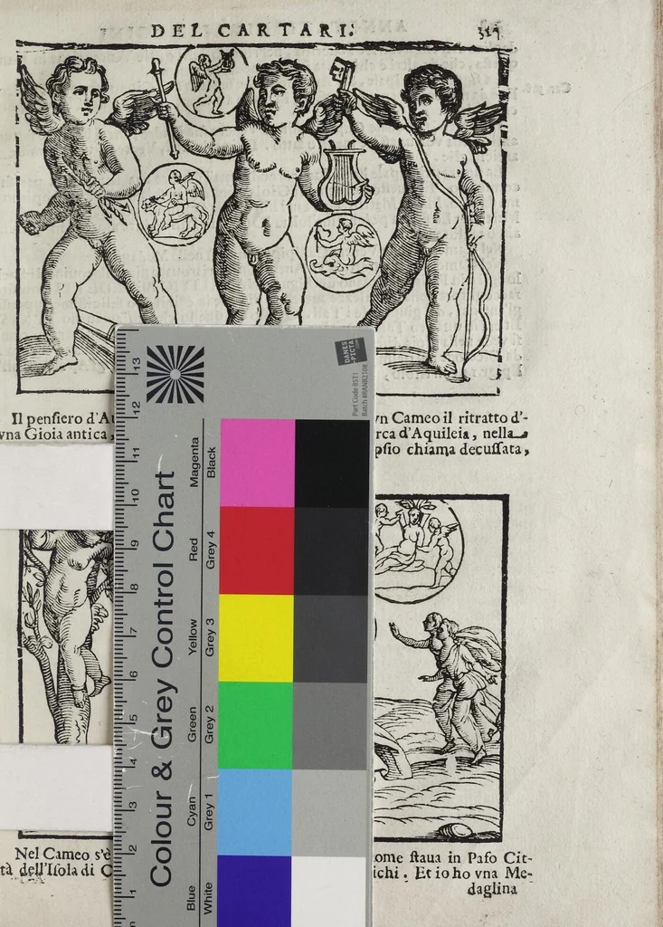 An illustration from Imagini Delli Dei De Gl'Antichi Di Vincenzo Cartari Reggiano: Ridotte da capo à piedi alle loro reali, & non più per l'adietro osseruate simiglianze. Cauate da' Marmi, Bronzi, Medaglie, Gioie, & altre memorie antiche; con esquisito studio, & particolare diligenza Da Lorenzo Pignoria Padoano. Aggionteui le Annotationi del medesimo sopra tutta l'opera ... Con le Allegorie sopra le Imagini di Cesare Malfatti Padoano, migliorate, & accresciute nouamente. Et vn Catalogo di cento più famosi dei della Gentilità. Con l'aggiunta d'vn'altro Catalogo de gl'Autori Antichi, & Moderni ..., 1674, leaf 403