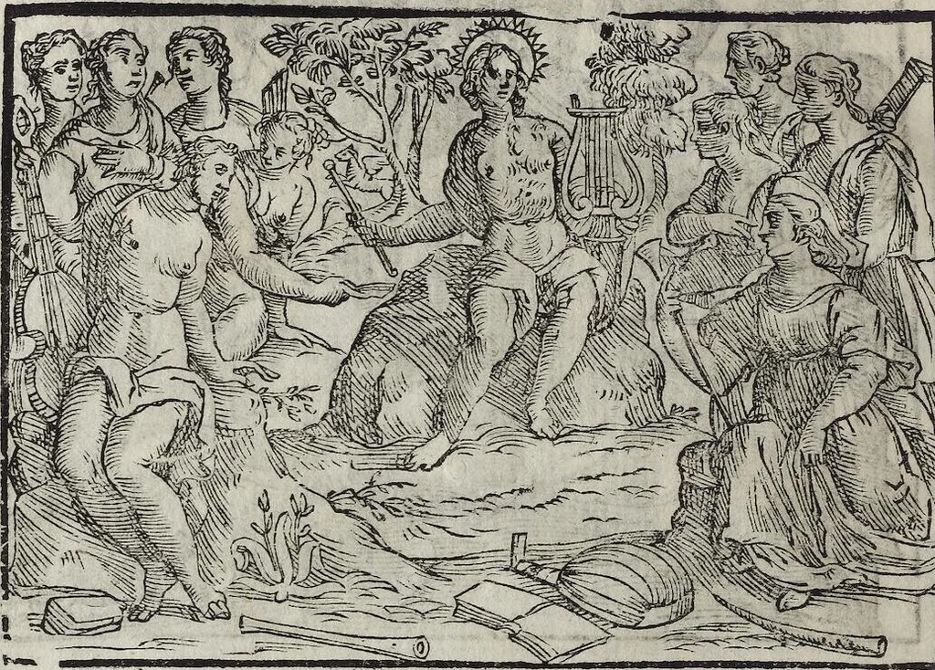 An illustration from Imagini Delli Dei De Gl'Antichi Di Vincenzo Cartari Reggiano: Ridotte da capo à piedi alle loro reali, & non più per l'adietro osseruate simiglianze. Cauate da' Marmi, Bronzi, Medaglie, Gioie, & altre memorie antiche; con esquisito studio, & particolare diligenza Da Lorenzo Pignoria Padoano. Aggionteui le Annotationi del medesimo sopra tutta l'opera ... Con le Allegorie sopra le Imagini di Cesare Malfatti Padoano, migliorate, & accresciute nouamente. Et vn Catalogo di cento più famosi dei della Gentilità. Con l'aggiunta d'vn'altro Catalogo de gl'Autori Antichi, & Moderni ..., 1674, leaf 56