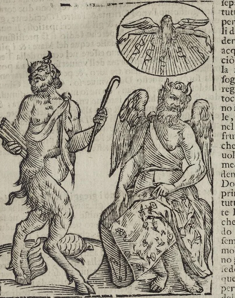 An illustration from Imagini Delli Dei De Gl'Antichi Di Vincenzo Cartari Reggiano: Ridotte da capo à piedi alle loro reali, & non più per l'adietro osseruate simiglianze. Cauate da' Marmi, Bronzi, Medaglie, Gioie, & altre memorie antiche; con esquisito studio, & particolare diligenza Da Lorenzo Pignoria Padoano. Aggionteui le Annotationi del medesimo sopra tutta l'opera ... Con le Allegorie sopra le Imagini di Cesare Malfatti Padoano, migliorate, & accresciute nouamente. Et vn Catalogo di cento più famosi dei della Gentilità. Con l'aggiunta d'vn'altro Catalogo de gl'Autori Antichi, & Moderni ..., 1674, leaf 95