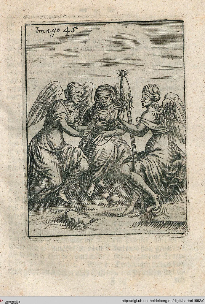 An illustration from Vincentii Chartarii Rhegiensis Neu-eröffneter Götzen-Tempel: Darinnen Durch erklärte Darstellung deroselben erdichtete Gestalt/ die bey dem Heydnischen Götter-Dienst/ vor alten Zeiten gewöhnliche Verehrung/ Anbettung/ und herrliche Kirchen-Gepräng ; Vorgestellet Zu höchst benöthigtem Dienst und augenscheinlichen Vortheil derjenigen/ welche die Geschichte so wol als Gedichte der alten bewehrten Scribenten/ nicht weniger mit Nutzen lesen/ als auch gründlich verstehen wollen, 1692, leaf 100