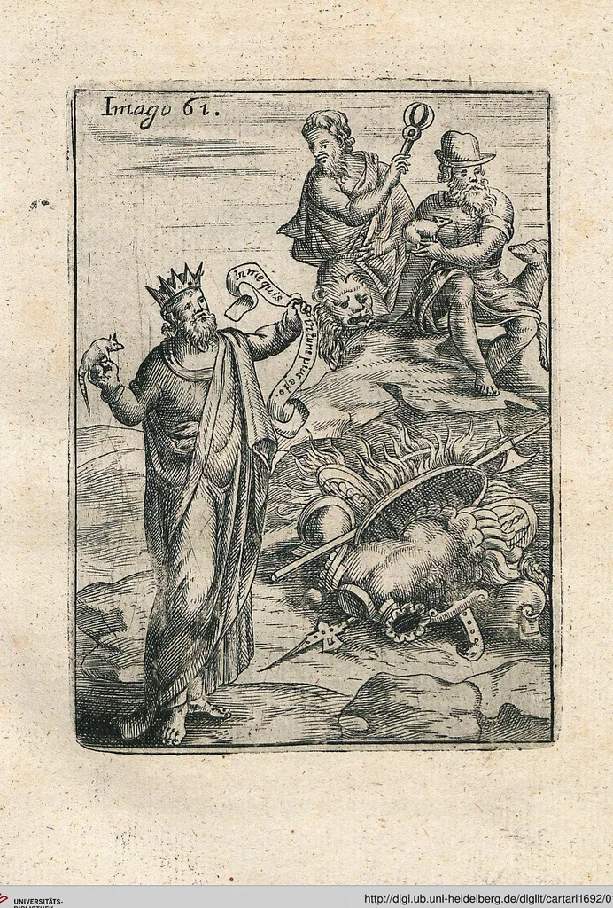 An illustration from Vincentii Chartarii Rhegiensis Neu-eröffneter Götzen-Tempel: Darinnen Durch erklärte Darstellung deroselben erdichtete Gestalt/ die bey dem Heydnischen Götter-Dienst/ vor alten Zeiten gewöhnliche Verehrung/ Anbettung/ und herrliche Kirchen-Gepräng ; Vorgestellet Zu höchst benöthigtem Dienst und augenscheinlichen Vortheil derjenigen/ welche die Geschichte so wol als Gedichte der alten bewehrten Scribenten/ nicht weniger mit Nutzen lesen/ als auch gründlich verstehen wollen, 1692, leaf 132