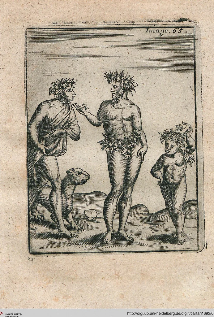 An illustration from Vincentii Chartarii Rhegiensis Neu-eröffneter Götzen-Tempel: Darinnen Durch erklärte Darstellung deroselben erdichtete Gestalt/ die bey dem Heydnischen Götter-Dienst/ vor alten Zeiten gewöhnliche Verehrung/ Anbettung/ und herrliche Kirchen-Gepräng ; Vorgestellet Zu höchst benöthigtem Dienst und augenscheinlichen Vortheil derjenigen/ welche die Geschichte so wol als Gedichte der alten bewehrten Scribenten/ nicht weniger mit Nutzen lesen/ als auch gründlich verstehen wollen, 1692, leaf 140