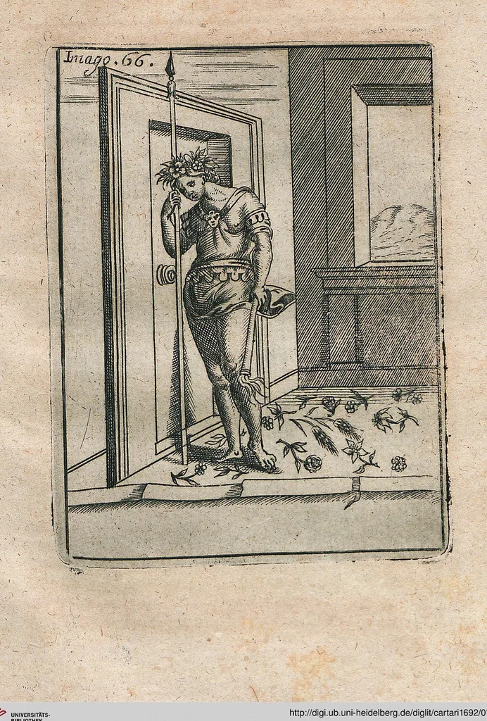 An illustration from Vincentii Chartarii Rhegiensis Neu-eröffneter Götzen-Tempel: Darinnen Durch erklärte Darstellung deroselben erdichtete Gestalt/ die bey dem Heydnischen Götter-Dienst/ vor alten Zeiten gewöhnliche Verehrung/ Anbettung/ und herrliche Kirchen-Gepräng ; Vorgestellet Zu höchst benöthigtem Dienst und augenscheinlichen Vortheil derjenigen/ welche die Geschichte so wol als Gedichte der alten bewehrten Scribenten/ nicht weniger mit Nutzen lesen/ als auch gründlich verstehen wollen, 1692, leaf 143
