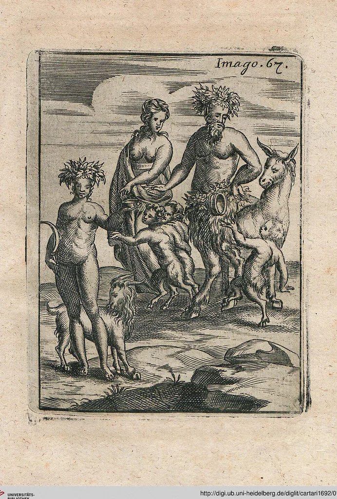 An illustration from Vincentii Chartarii Rhegiensis Neu-eröffneter Götzen-Tempel: Darinnen Durch erklärte Darstellung deroselben erdichtete Gestalt/ die bey dem Heydnischen Götter-Dienst/ vor alten Zeiten gewöhnliche Verehrung/ Anbettung/ und herrliche Kirchen-Gepräng ; Vorgestellet Zu höchst benöthigtem Dienst und augenscheinlichen Vortheil derjenigen/ welche die Geschichte so wol als Gedichte der alten bewehrten Scribenten/ nicht weniger mit Nutzen lesen/ als auch gründlich verstehen wollen, 1692, leaf 144