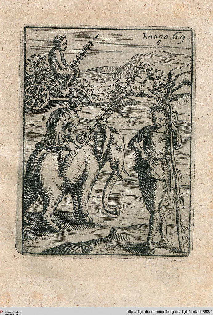 An illustration from Vincentii Chartarii Rhegiensis Neu-eröffneter Götzen-Tempel: Darinnen Durch erklärte Darstellung deroselben erdichtete Gestalt/ die bey dem Heydnischen Götter-Dienst/ vor alten Zeiten gewöhnliche Verehrung/ Anbettung/ und herrliche Kirchen-Gepräng ; Vorgestellet Zu höchst benöthigtem Dienst und augenscheinlichen Vortheil derjenigen/ welche die Geschichte so wol als Gedichte der alten bewehrten Scribenten/ nicht weniger mit Nutzen lesen/ als auch gründlich verstehen wollen, 1692, leaf 148