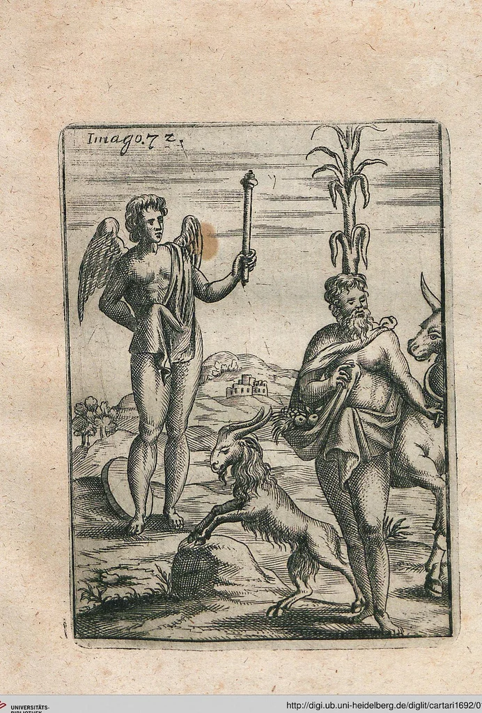 An illustration from Vincentii Chartarii Rhegiensis Neu-eröffneter Götzen-Tempel: Darinnen Durch erklärte Darstellung deroselben erdichtete Gestalt/ die bey dem Heydnischen Götter-Dienst/ vor alten Zeiten gewöhnliche Verehrung/ Anbettung/ und herrliche Kirchen-Gepräng ; Vorgestellet Zu höchst benöthigtem Dienst und augenscheinlichen Vortheil derjenigen/ welche die Geschichte so wol als Gedichte der alten bewehrten Scribenten/ nicht weniger mit Nutzen lesen/ als auch gründlich verstehen wollen, 1692, leaf 155