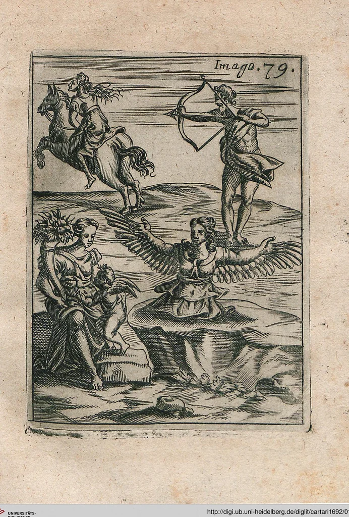 An illustration from Vincentii Chartarii Rhegiensis Neu-eröffneter Götzen-Tempel: Darinnen Durch erklärte Darstellung deroselben erdichtete Gestalt/ die bey dem Heydnischen Götter-Dienst/ vor alten Zeiten gewöhnliche Verehrung/ Anbettung/ und herrliche Kirchen-Gepräng ; Vorgestellet Zu höchst benöthigtem Dienst und augenscheinlichen Vortheil derjenigen/ welche die Geschichte so wol als Gedichte der alten bewehrten Scribenten/ nicht weniger mit Nutzen lesen/ als auch gründlich verstehen wollen, 1692, leaf 168