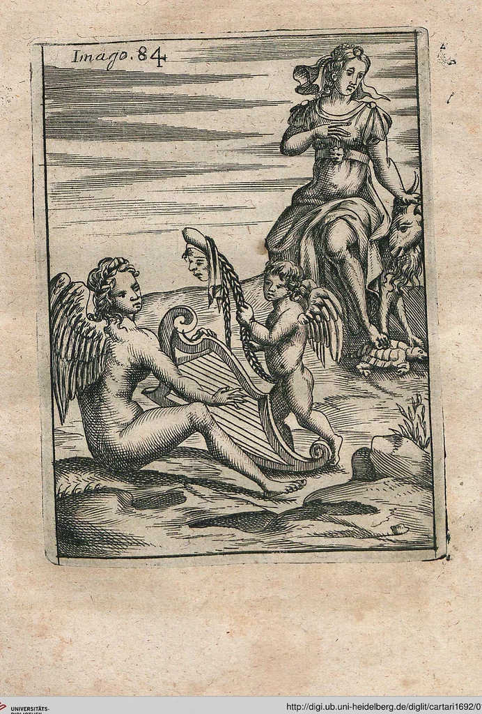 An illustration from Vincentii Chartarii Rhegiensis Neu-eröffneter Götzen-Tempel: Darinnen Durch erklärte Darstellung deroselben erdichtete Gestalt/ die bey dem Heydnischen Götter-Dienst/ vor alten Zeiten gewöhnliche Verehrung/ Anbettung/ und herrliche Kirchen-Gepräng ; Vorgestellet Zu höchst benöthigtem Dienst und augenscheinlichen Vortheil derjenigen/ welche die Geschichte so wol als Gedichte der alten bewehrten Scribenten/ nicht weniger mit Nutzen lesen/ als auch gründlich verstehen wollen, 1692, leaf 179
