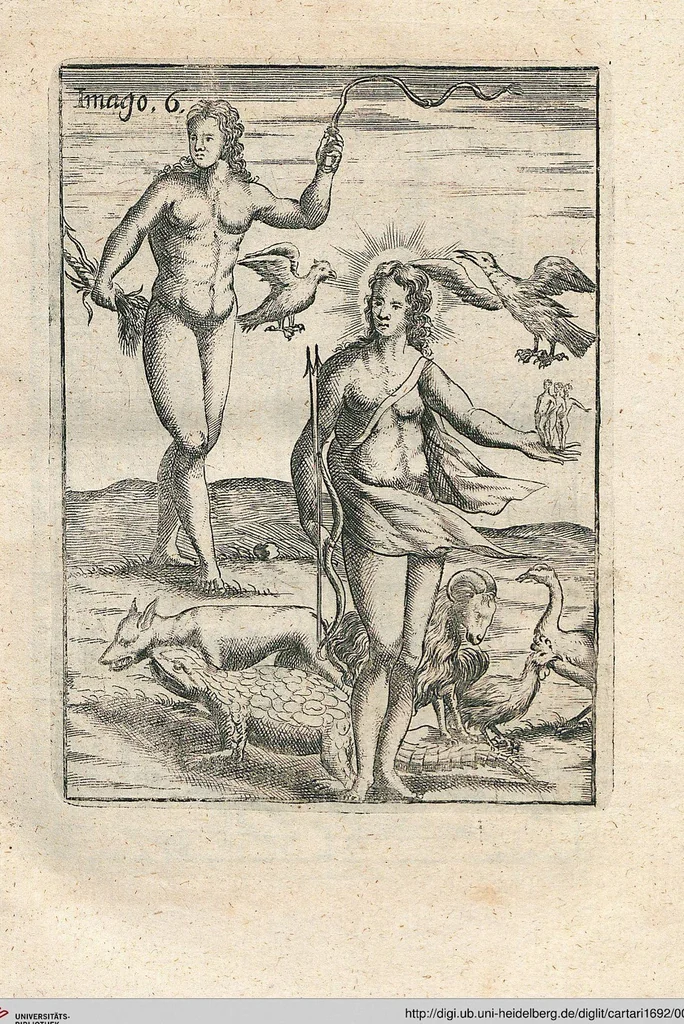 An illustration from Vincentii Chartarii Rhegiensis Neu-eröffneter Götzen-Tempel: Darinnen Durch erklärte Darstellung deroselben erdichtete Gestalt/ die bey dem Heydnischen Götter-Dienst/ vor alten Zeiten gewöhnliche Verehrung/ Anbettung/ und herrliche Kirchen-Gepräng ; Vorgestellet Zu höchst benöthigtem Dienst und augenscheinlichen Vortheil derjenigen/ welche die Geschichte so wol als Gedichte der alten bewehrten Scribenten/ nicht weniger mit Nutzen lesen/ als auch gründlich verstehen wollen, 1692, leaf 23