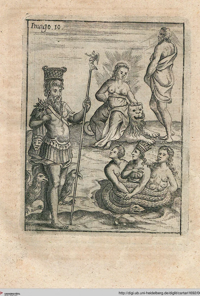 An illustration from Vincentii Chartarii Rhegiensis Neu-eröffneter Götzen-Tempel: Darinnen Durch erklärte Darstellung deroselben erdichtete Gestalt/ die bey dem Heydnischen Götter-Dienst/ vor alten Zeiten gewöhnliche Verehrung/ Anbettung/ und herrliche Kirchen-Gepräng ; Vorgestellet Zu höchst benöthigtem Dienst und augenscheinlichen Vortheil derjenigen/ welche die Geschichte so wol als Gedichte der alten bewehrten Scribenten/ nicht weniger mit Nutzen lesen/ als auch gründlich verstehen wollen, 1692, leaf 31