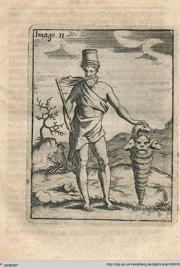 An illustration from Vincentii Chartarii Rhegiensis Neu-eröffneter Götzen-Tempel: Darinnen Durch erklärte Darstellung deroselben erdichtete Gestalt/ die bey dem Heydnischen Götter-Dienst/ vor alten Zeiten gewöhnliche Verehrung/ Anbettung/ und herrliche Kirchen-Gepräng ; Vorgestellet Zu höchst benöthigtem Dienst und augenscheinlichen Vortheil derjenigen/ welche die Geschichte so wol als Gedichte der alten bewehrten Scribenten/ nicht weniger mit Nutzen lesen/ als auch gründlich verstehen wollen, 1692, leaf 32