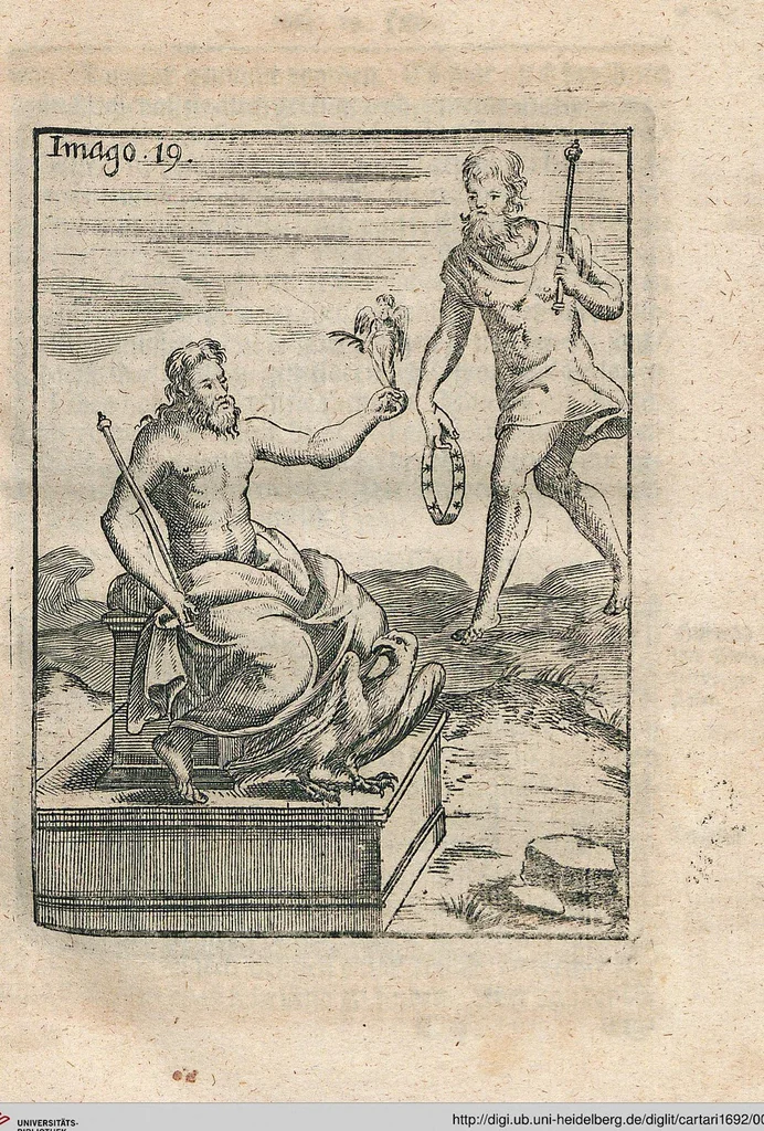 An illustration from Vincentii Chartarii Rhegiensis Neu-eröffneter Götzen-Tempel: Darinnen Durch erklärte Darstellung deroselben erdichtete Gestalt/ die bey dem Heydnischen Götter-Dienst/ vor alten Zeiten gewöhnliche Verehrung/ Anbettung/ und herrliche Kirchen-Gepräng ; Vorgestellet Zu höchst benöthigtem Dienst und augenscheinlichen Vortheil derjenigen/ welche die Geschichte so wol als Gedichte der alten bewehrten Scribenten/ nicht weniger mit Nutzen lesen/ als auch gründlich verstehen wollen, 1692, leaf 48