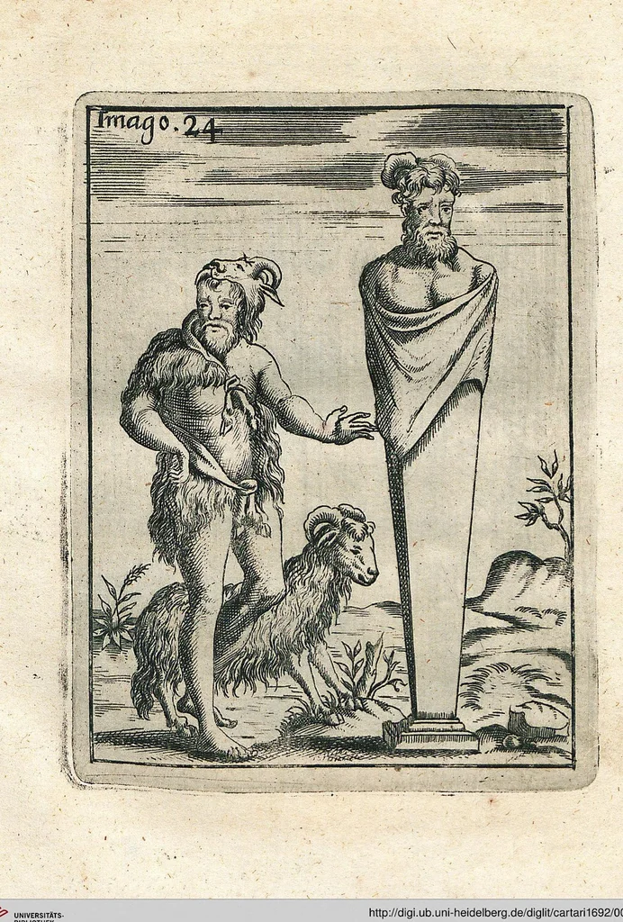 An illustration from Vincentii Chartarii Rhegiensis Neu-eröffneter Götzen-Tempel: Darinnen Durch erklärte Darstellung deroselben erdichtete Gestalt/ die bey dem Heydnischen Götter-Dienst/ vor alten Zeiten gewöhnliche Verehrung/ Anbettung/ und herrliche Kirchen-Gepräng ; Vorgestellet Zu höchst benöthigtem Dienst und augenscheinlichen Vortheil derjenigen/ welche die Geschichte so wol als Gedichte der alten bewehrten Scribenten/ nicht weniger mit Nutzen lesen/ als auch gründlich verstehen wollen, 1692, leaf 59