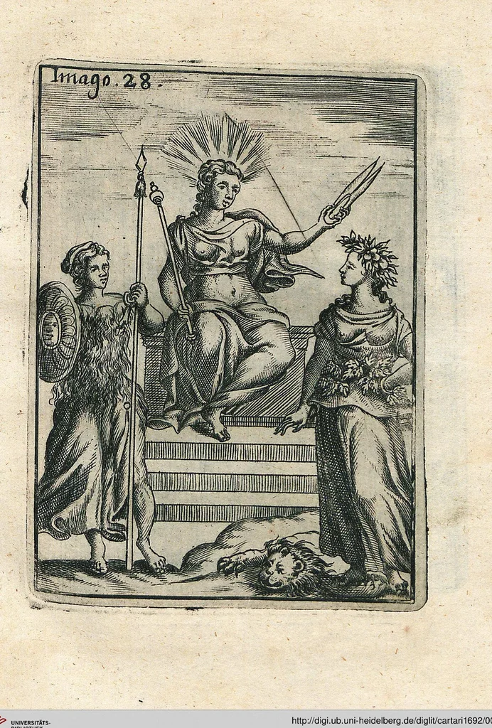 An illustration from Vincentii Chartarii Rhegiensis Neu-eröffneter Götzen-Tempel: Darinnen Durch erklärte Darstellung deroselben erdichtete Gestalt/ die bey dem Heydnischen Götter-Dienst/ vor alten Zeiten gewöhnliche Verehrung/ Anbettung/ und herrliche Kirchen-Gepräng ; Vorgestellet Zu höchst benöthigtem Dienst und augenscheinlichen Vortheil derjenigen/ welche die Geschichte so wol als Gedichte der alten bewehrten Scribenten/ nicht weniger mit Nutzen lesen/ als auch gründlich verstehen wollen, 1692, leaf 67