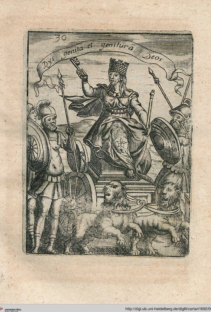 An illustration from Vincentii Chartarii Rhegiensis Neu-eröffneter Götzen-Tempel: Darinnen Durch erklärte Darstellung deroselben erdichtete Gestalt/ die bey dem Heydnischen Götter-Dienst/ vor alten Zeiten gewöhnliche Verehrung/ Anbettung/ und herrliche Kirchen-Gepräng ; Vorgestellet Zu höchst benöthigtem Dienst und augenscheinlichen Vortheil derjenigen/ welche die Geschichte so wol als Gedichte der alten bewehrten Scribenten/ nicht weniger mit Nutzen lesen/ als auch gründlich verstehen wollen, 1692, leaf 71