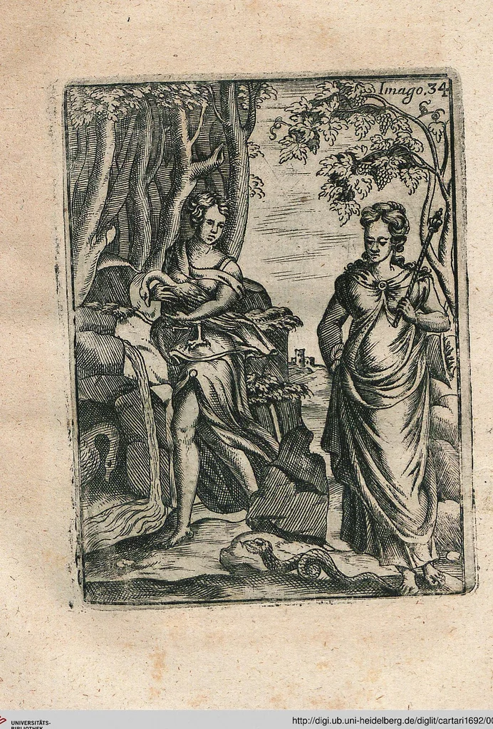 An illustration from Vincentii Chartarii Rhegiensis Neu-eröffneter Götzen-Tempel: Darinnen Durch erklärte Darstellung deroselben erdichtete Gestalt/ die bey dem Heydnischen Götter-Dienst/ vor alten Zeiten gewöhnliche Verehrung/ Anbettung/ und herrliche Kirchen-Gepräng ; Vorgestellet Zu höchst benöthigtem Dienst und augenscheinlichen Vortheil derjenigen/ welche die Geschichte so wol als Gedichte der alten bewehrten Scribenten/ nicht weniger mit Nutzen lesen/ als auch gründlich verstehen wollen, 1692, leaf 79