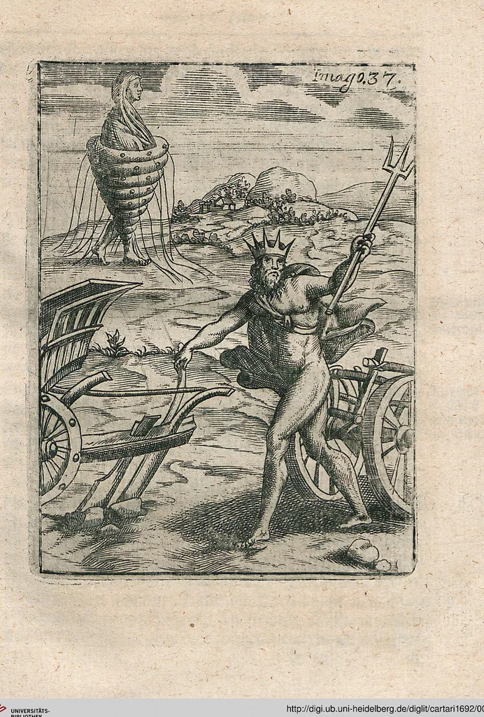 An illustration from Vincentii Chartarii Rhegiensis Neu-eröffneter Götzen-Tempel: Darinnen Durch erklärte Darstellung deroselben erdichtete Gestalt/ die bey dem Heydnischen Götter-Dienst/ vor alten Zeiten gewöhnliche Verehrung/ Anbettung/ und herrliche Kirchen-Gepräng ; Vorgestellet Zu höchst benöthigtem Dienst und augenscheinlichen Vortheil derjenigen/ welche die Geschichte so wol als Gedichte der alten bewehrten Scribenten/ nicht weniger mit Nutzen lesen/ als auch gründlich verstehen wollen, 1692, leaf 84