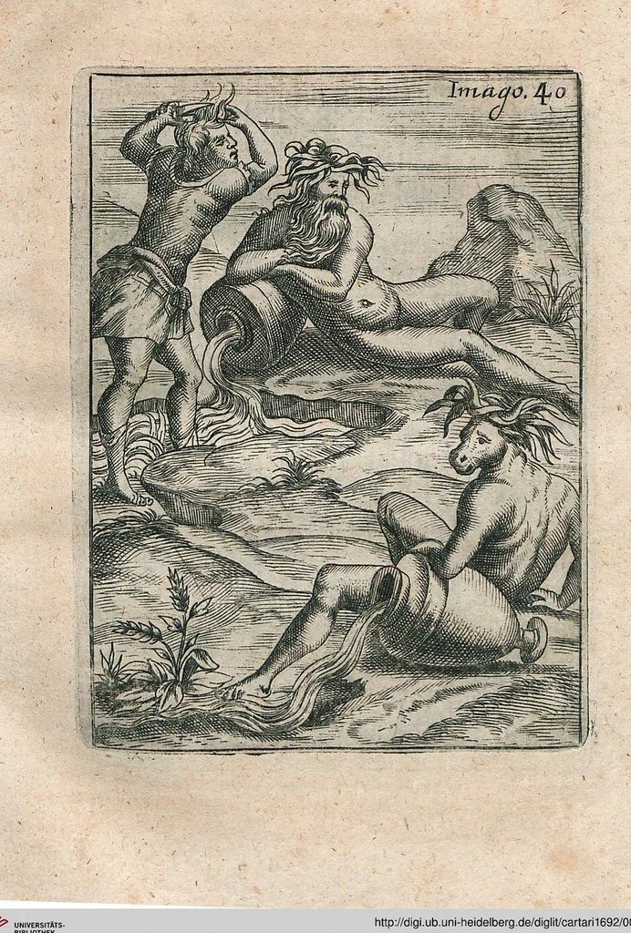 An illustration from Vincentii Chartarii Rhegiensis Neu-eröffneter Götzen-Tempel: Darinnen Durch erklärte Darstellung deroselben erdichtete Gestalt/ die bey dem Heydnischen Götter-Dienst/ vor alten Zeiten gewöhnliche Verehrung/ Anbettung/ und herrliche Kirchen-Gepräng ; Vorgestellet Zu höchst benöthigtem Dienst und augenscheinlichen Vortheil derjenigen/ welche die Geschichte so wol als Gedichte der alten bewehrten Scribenten/ nicht weniger mit Nutzen lesen/ als auch gründlich verstehen wollen, 1692, leaf 91