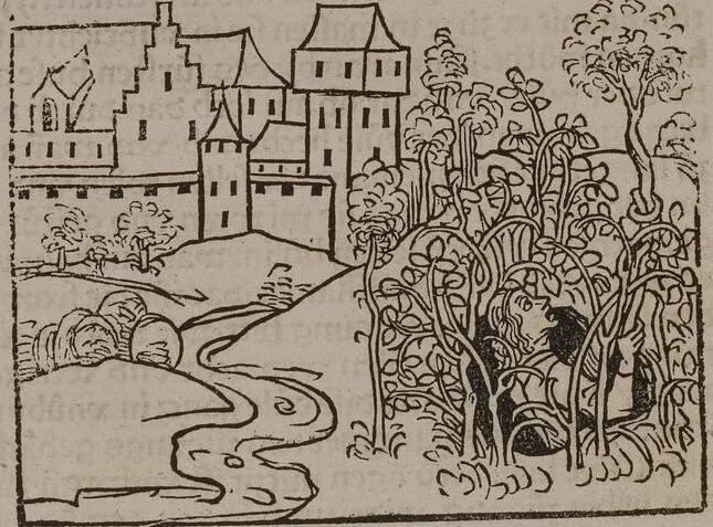 An illustration from 'Gesta Romanorum', dt. ; Aeneas Silvius Piccolomini: De duobus amantibus Euryalo et Lucretia, in der Übersetzung des Niklas von Wyle (1. Translatze) ; Lucianus Samosatensis (Druck) ; Giovanni Boccaccio (Druck), 1470, leaf 298