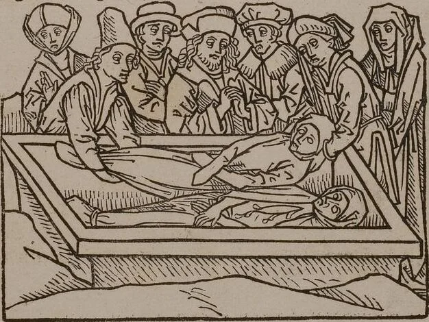 An illustration from 'Gesta Romanorum', dt. ; Aeneas Silvius Piccolomini: De duobus amantibus Euryalo et Lucretia, in der Übersetzung des Niklas von Wyle (1. Translatze) ; Lucianus Samosatensis (Druck) ; Giovanni Boccaccio (Druck), 1470, leaf 313