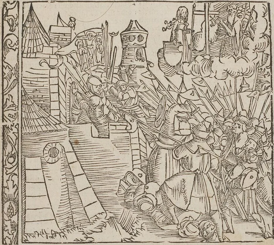 An illustration from Johann Lange ; Giovanni Boccaccio (Druck) ; Johannes Adelphus (Druck) ; Thomas Lirer (Druck) ; Johannes de Capua (Druck) ; Jacobus de Cessolis (Druck), leaf 217