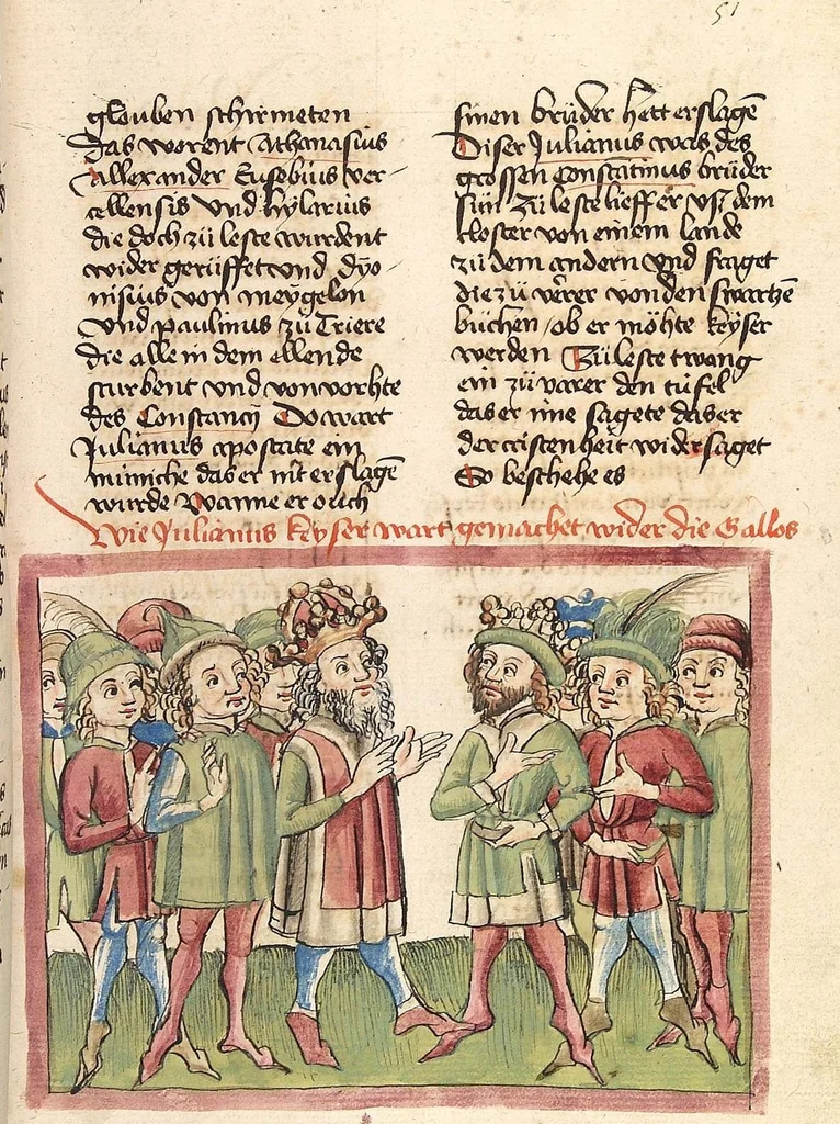 An illustration from Chronicon pontificum et imperatorum, deutsch, 1460, leaf 111