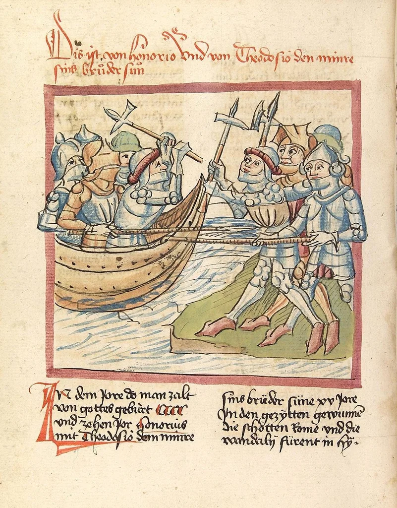 An illustration from Chronicon pontificum et imperatorum, deutsch, 1460, leaf 118