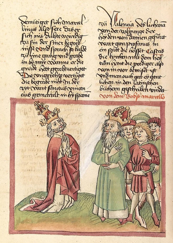 An illustration from Chronicon pontificum et imperatorum, deutsch, 1460, leaf 332