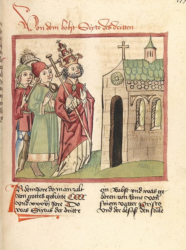 An illustration from Chronicon pontificum et imperatorum, deutsch, 1460, leaf 349