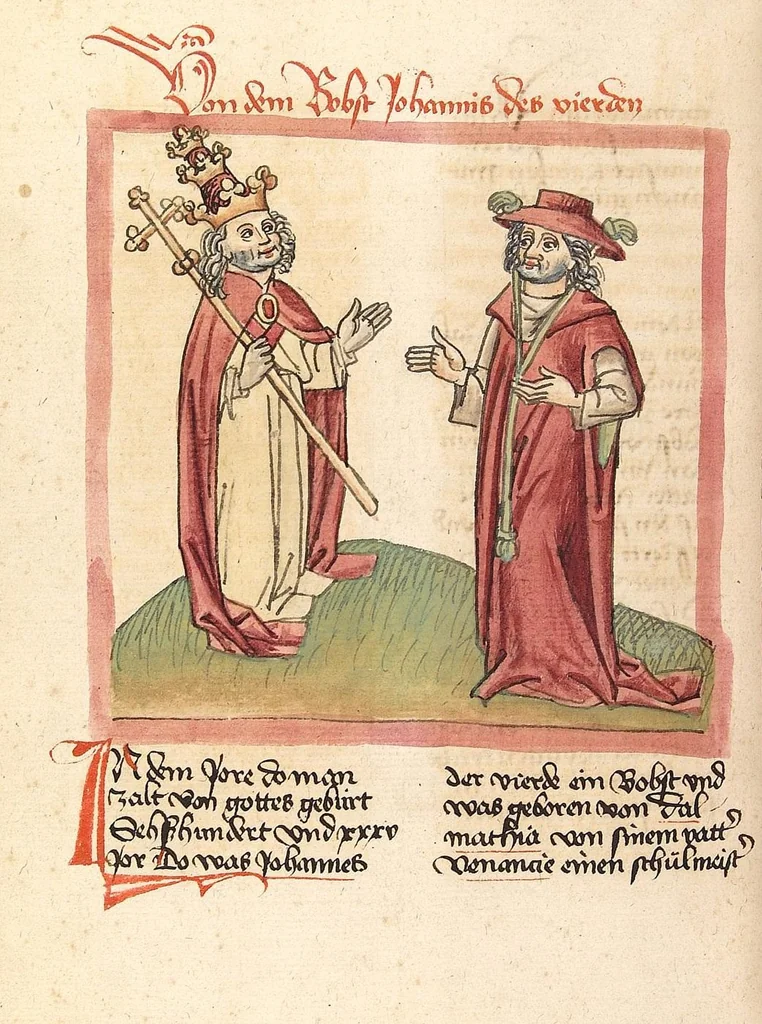 An illustration from Chronicon pontificum et imperatorum, deutsch, 1460, leaf 376