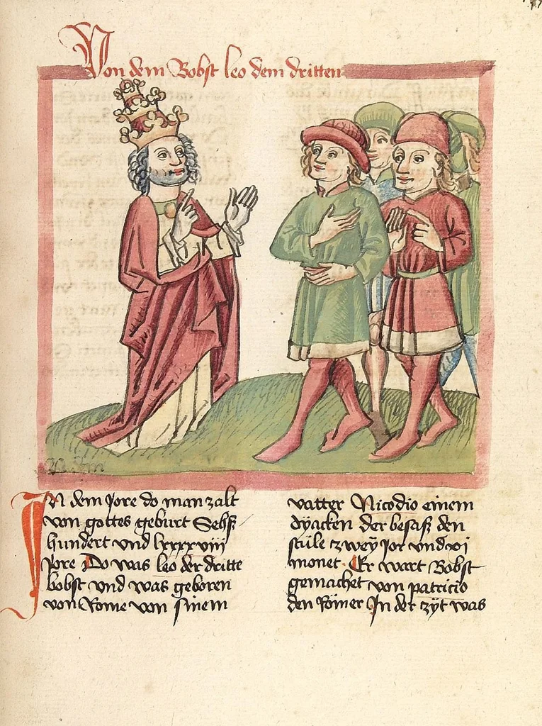 An illustration from Chronicon pontificum et imperatorum, deutsch, 1460, leaf 385