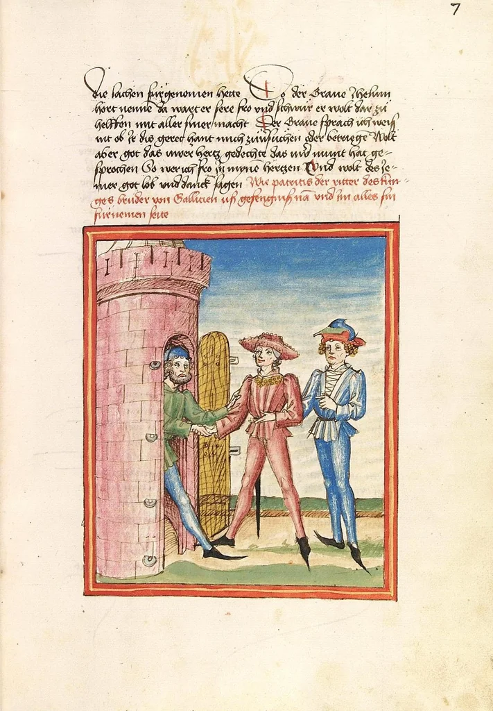 An illustration from Pontus und Sidonia, 1475, leaf 19