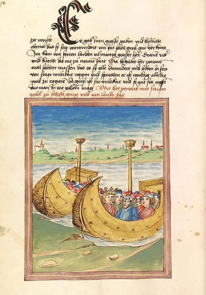 An illustration from Pontus und Sidonia, 1475, leaf 210