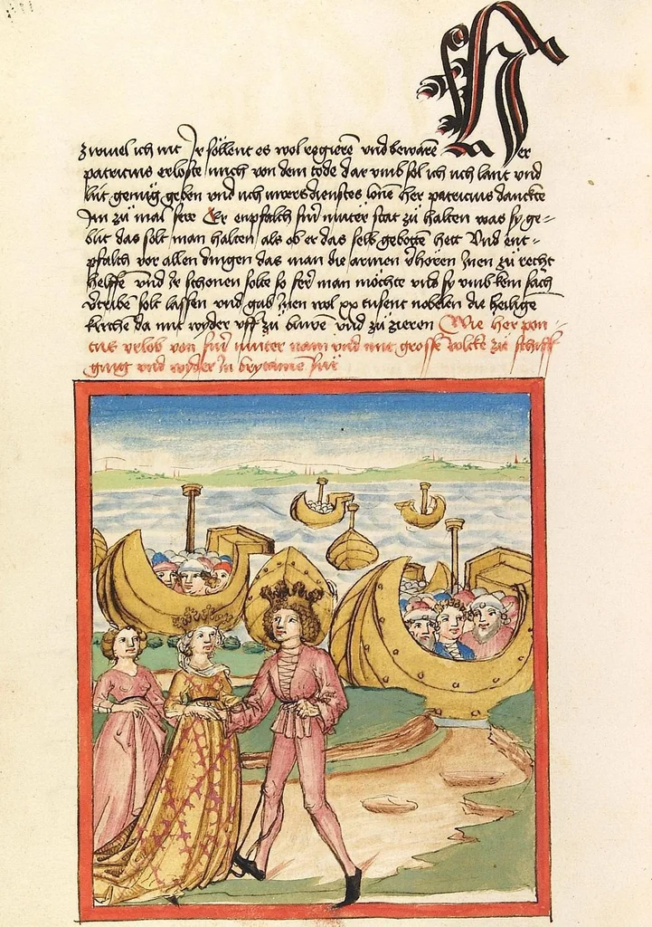 An illustration from Pontus und Sidonia, 1475, leaf 232