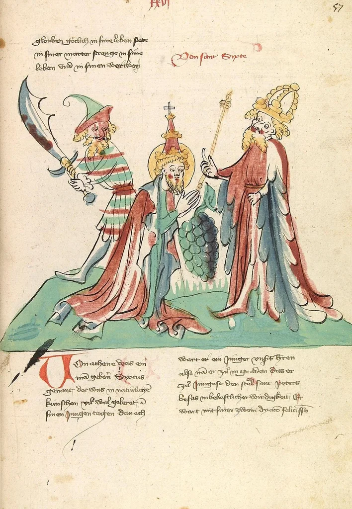 An illustration from "Elsässische Legenda Aurea", 1419, leaf 129