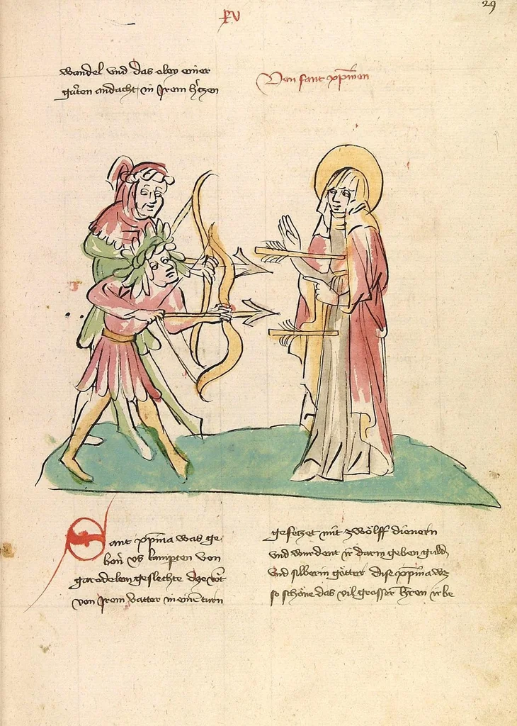 An illustration from "Elsässische Legenda Aurea", 1419, leaf 73