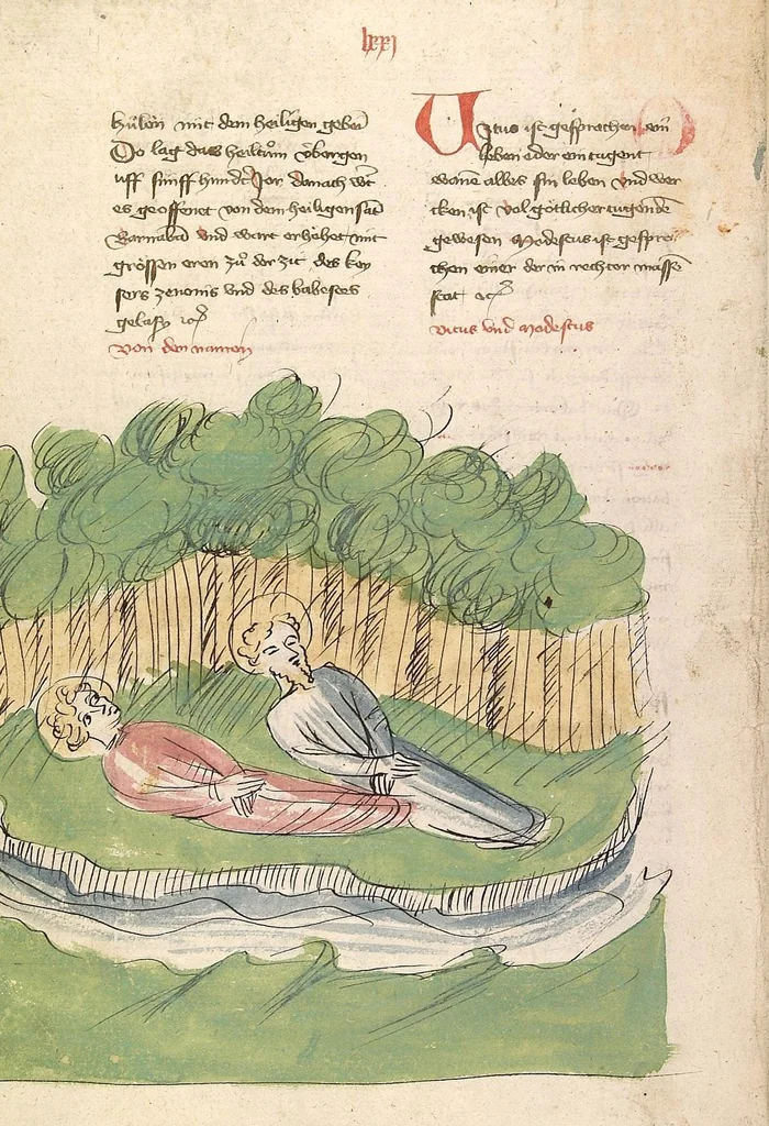 An illustration from "Elsässische Legenda Aurea", 1419, leaf 808