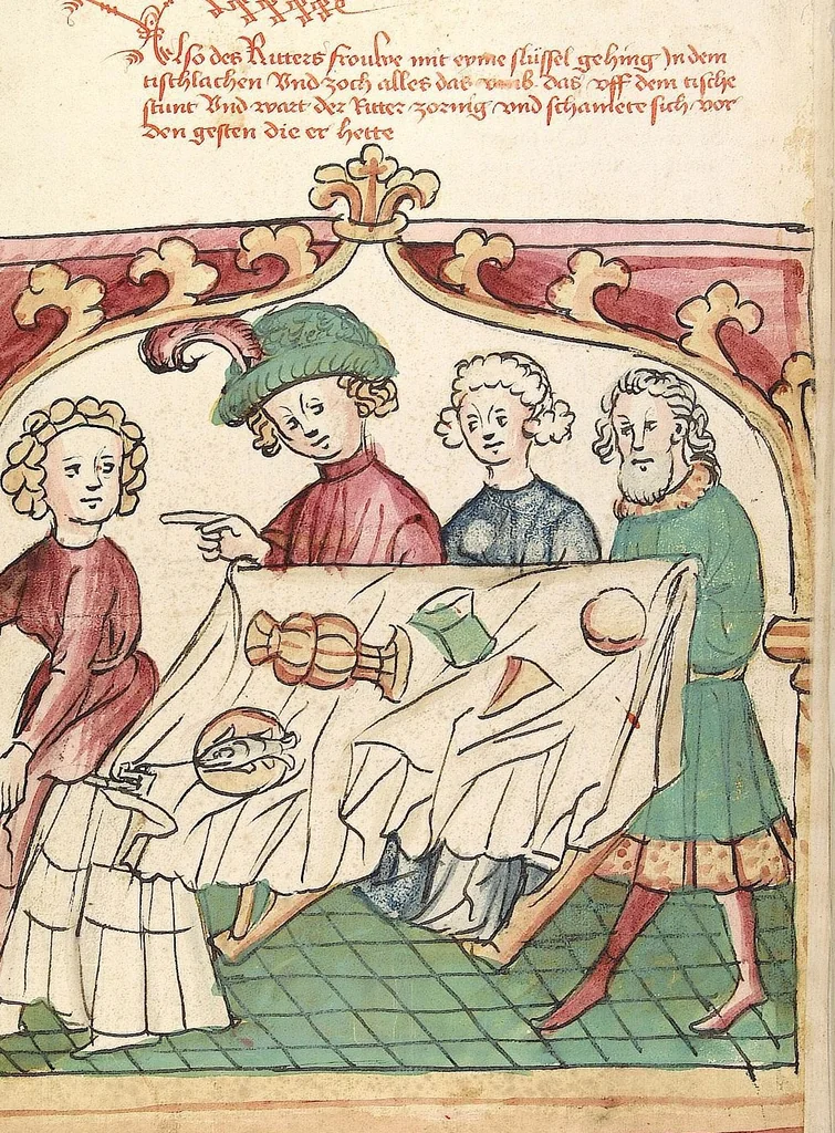 An illustration from Historia septem sapientum, dt. ; Martinus Oppaviensis: Chronicon pontificum et imperatorum, dt., 1450, leaf 100