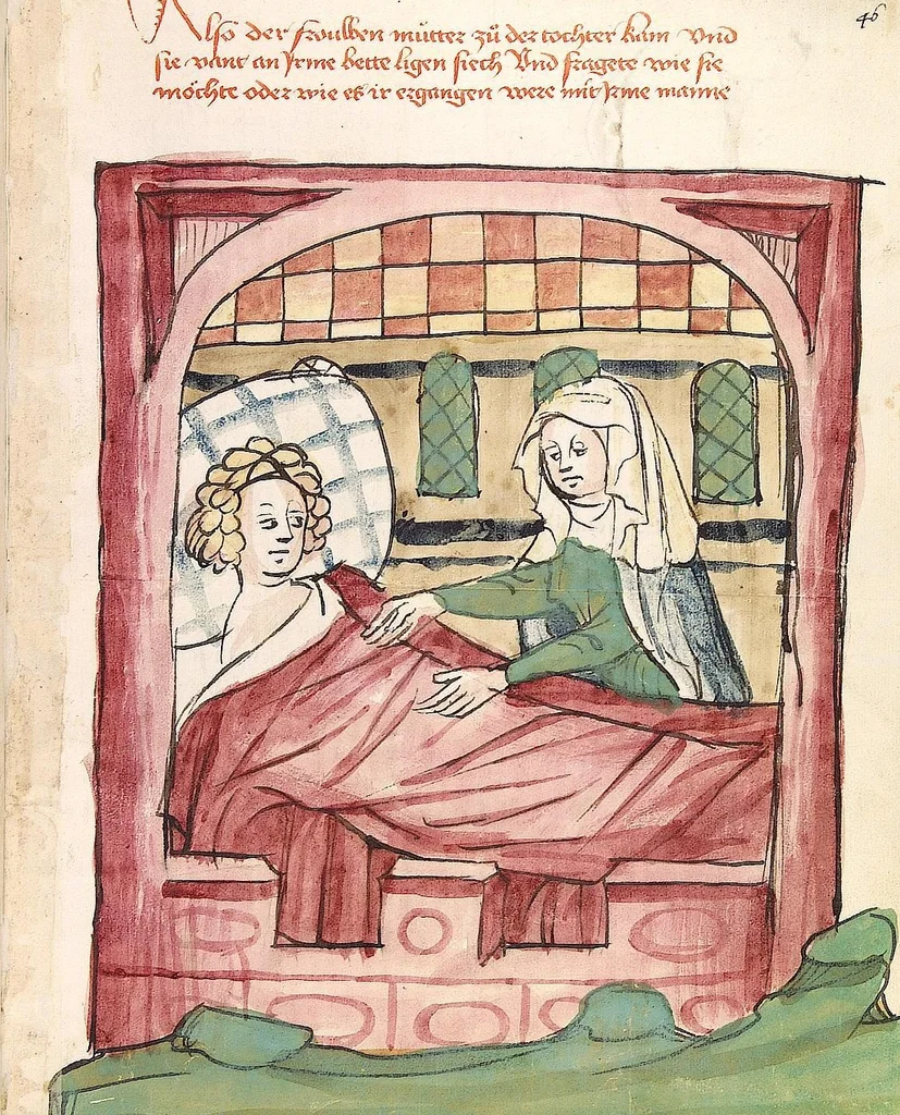 An illustration from Historia septem sapientum, dt. ; Martinus Oppaviensis: Chronicon pontificum et imperatorum, dt., 1450, leaf 105